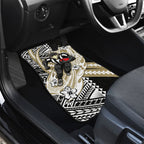 Personalized Collingwood Magpies Car Mats Polynesian Tribal Magpie Mascot With Hibiscus Floral Art