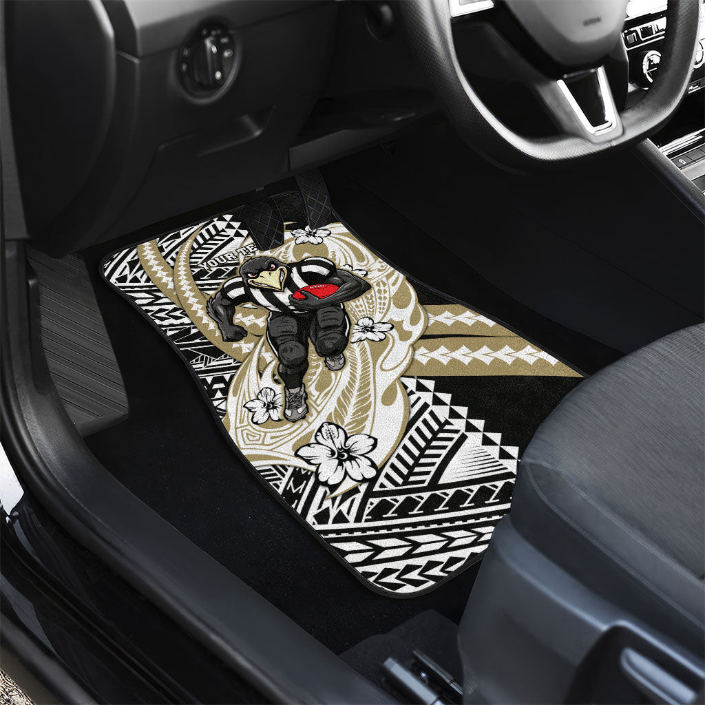 Personalized Collingwood Magpies Car Mats Polynesian Tribal Magpie Mascot With Hibiscus Floral Art