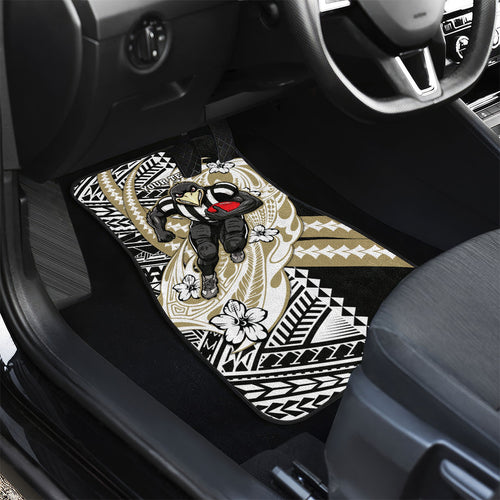 Personalized Collingwood Magpies Car Mats Polynesian Tribal Magpie Mascot With Hibiscus Floral Art