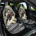 Personalized Collingwood Magpies Car Seat Cover Polynesian Tribal Magpie Mascot With Hibiscus Floral Art