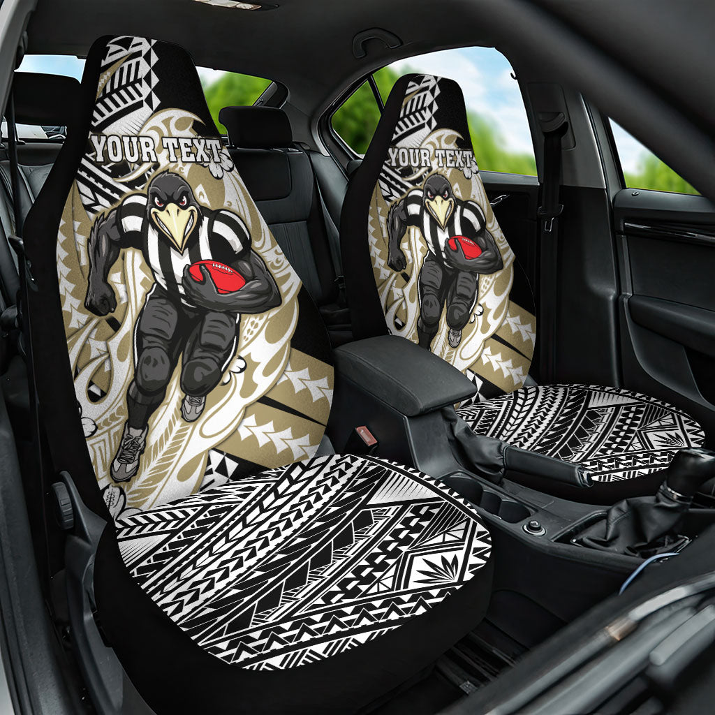 Personalized Collingwood Magpies Car Seat Cover Polynesian Tribal Magpie Mascot With Hibiscus Floral Art