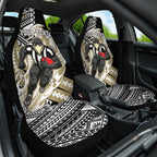 Personalized Collingwood Magpies Car Seat Cover Polynesian Tribal Magpie Mascot With Hibiscus Floral Art