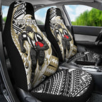 Personalized Collingwood Magpies Car Seat Cover Polynesian Tribal Magpie Mascot With Hibiscus Floral Art