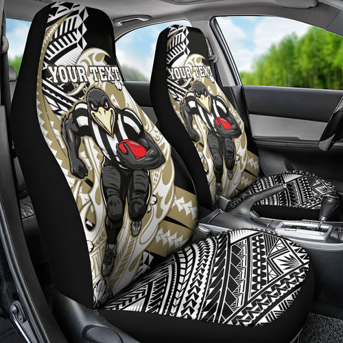Personalized Collingwood Magpies Car Seat Cover Polynesian Tribal Magpie Mascot With Hibiscus Floral Art