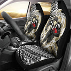 Personalized Collingwood Magpies Car Seat Cover Polynesian Tribal Magpie Mascot With Hibiscus Floral Art
