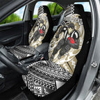 Personalized Collingwood Magpies Car Seat Cover Polynesian Tribal Magpie Mascot With Hibiscus Floral Art