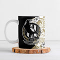 Personalized Collingwood Magpies Ceramic Mug Polynesian Tribal Magpie Mascot With Hibiscus Floral Art