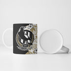 Personalized Collingwood Magpies Ceramic Mug Polynesian Tribal Magpie Mascot With Hibiscus Floral Art