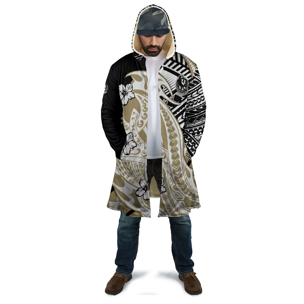 Personalized Collingwood Magpies Cloak Polynesian Tribal Magpie Mascot With Hibiscus Floral Art