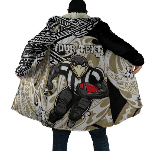 Personalized Collingwood Magpies Cloak Polynesian Tribal Magpie Mascot With Hibiscus Floral Art