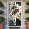 Personalized Collingwood Magpies Door Cover Polynesian Tribal Magpie Mascot With Hibiscus Floral Art