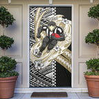 Personalized Collingwood Magpies Door Cover Polynesian Tribal Magpie Mascot With Hibiscus Floral Art