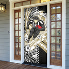 Personalized Collingwood Magpies Door Cover Polynesian Tribal Magpie Mascot With Hibiscus Floral Art