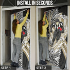 Personalized Collingwood Magpies Door Cover Polynesian Tribal Magpie Mascot With Hibiscus Floral Art
