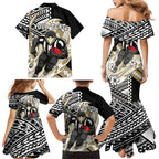Personalized Collingwood Magpies Family Matching Mermaid Dress and Hawaiian Shirt Polynesian Tribal Magpie Mascot With Hibiscus Floral Art