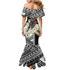 Personalized Collingwood Magpies Family Matching Mermaid Dress and Hawaiian Shirt Polynesian Tribal Magpie Mascot With Hibiscus Floral Art