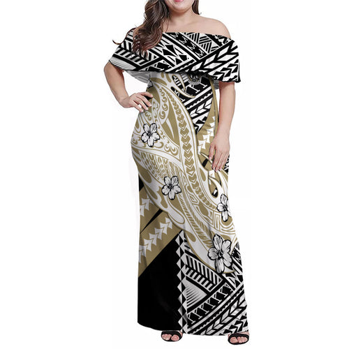 Personalized Collingwood Magpies Family Matching Off Shoulder Maxi Dress and Hawaiian Shirt Polynesian Tribal Magpie Mascot With Hibiscus Floral Art