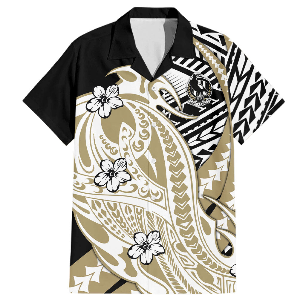 Personalized Collingwood Magpies Family Matching Summer Maxi Dress and Hawaiian Shirt Polynesian Tribal Magpie Mascot With Hibiscus Floral Art