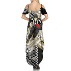 Personalized Collingwood Magpies Family Matching Summer Maxi Dress and Hawaiian Shirt Polynesian Tribal Magpie Mascot With Hibiscus Floral Art
