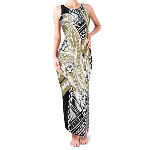 Personalized Collingwood Magpies Family Matching Tank Maxi Dress and Hawaiian Shirt Polynesian Tribal Magpie Mascot With Hibiscus Floral Art