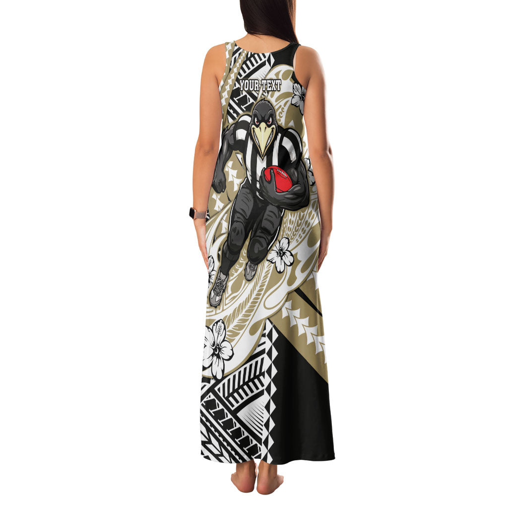 Personalized Collingwood Magpies Family Matching Tank Maxi Dress and Hawaiian Shirt Polynesian Tribal Magpie Mascot With Hibiscus Floral Art