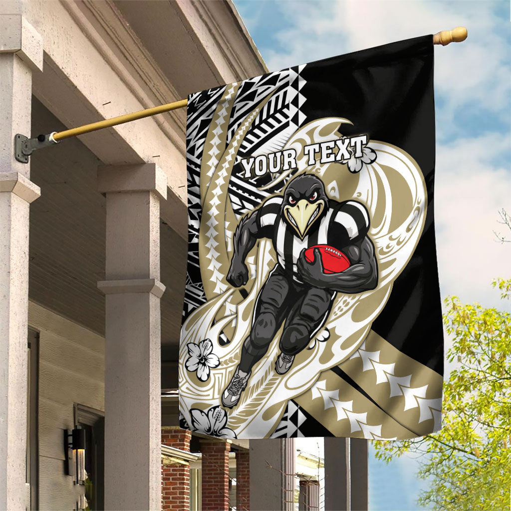 Personalized Collingwood Magpies Garden Flag Polynesian Tribal Magpie Mascot With Hibiscus Floral Art