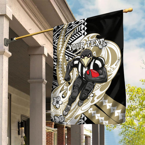 Personalized Collingwood Magpies Garden Flag Polynesian Tribal Magpie Mascot With Hibiscus Floral Art