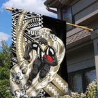 Personalized Collingwood Magpies Garden Flag Polynesian Tribal Magpie Mascot With Hibiscus Floral Art