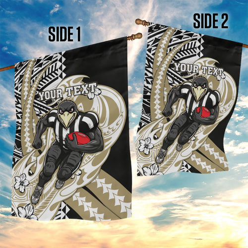 Personalized Collingwood Magpies Garden Flag Polynesian Tribal Magpie Mascot With Hibiscus Floral Art