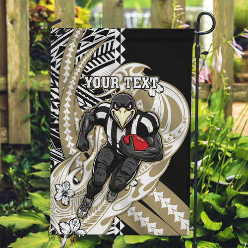 Personalized Collingwood Magpies Garden Flag Polynesian Tribal Magpie Mascot With Hibiscus Floral Art