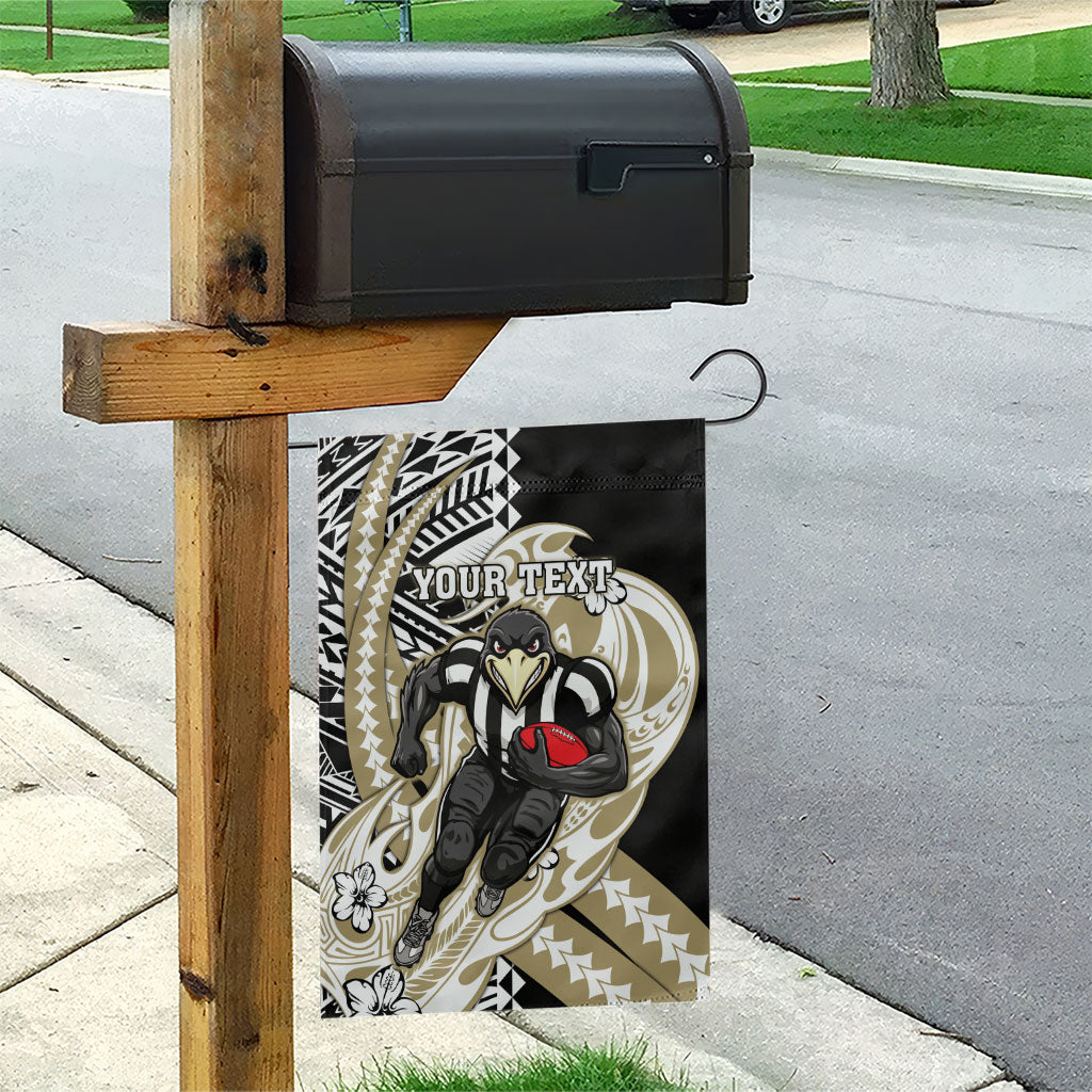 Personalized Collingwood Magpies Garden Flag Polynesian Tribal Magpie Mascot With Hibiscus Floral Art