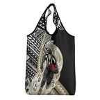 Personalized Collingwood Magpies Grocery Bag Polynesian Tribal Magpie Mascot With Hibiscus Floral Art