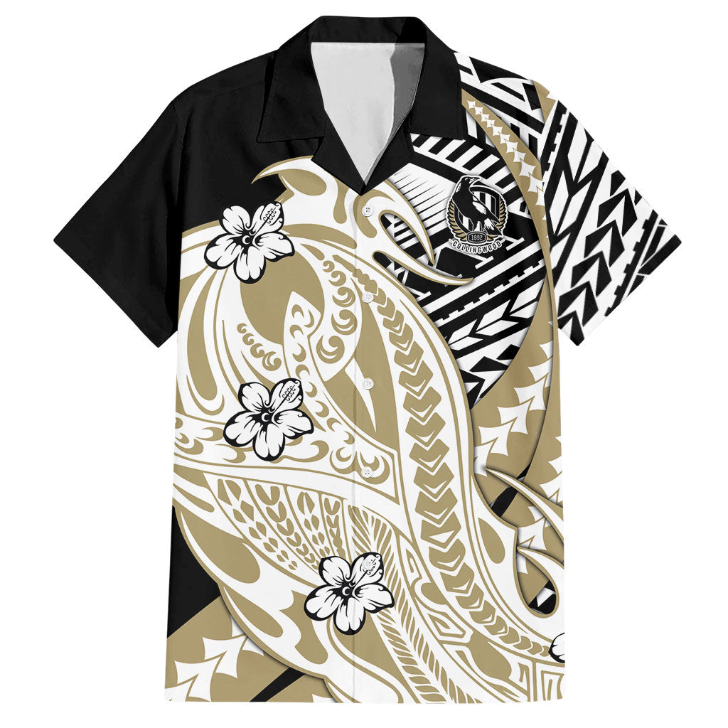 Personalized Collingwood Magpies Hawaiian Shirt Polynesian Tribal Magpie Mascot With Hibiscus Floral Art