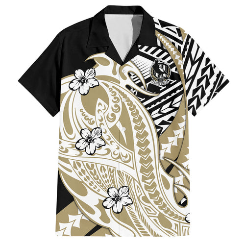 Personalized Collingwood Magpies Hawaiian Shirt Polynesian Tribal Magpie Mascot With Hibiscus Floral Art