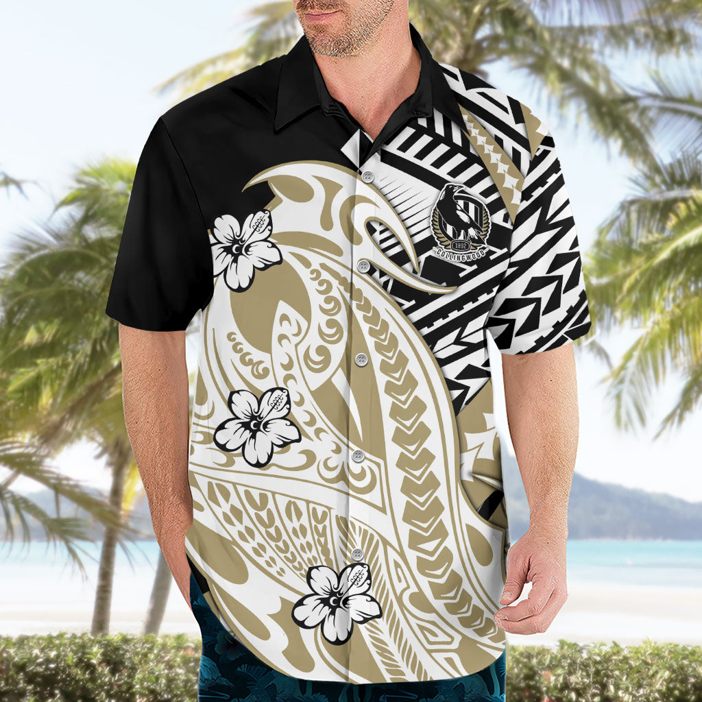 Personalized Collingwood Magpies Hawaiian Shirt Polynesian Tribal Magpie Mascot With Hibiscus Floral Art