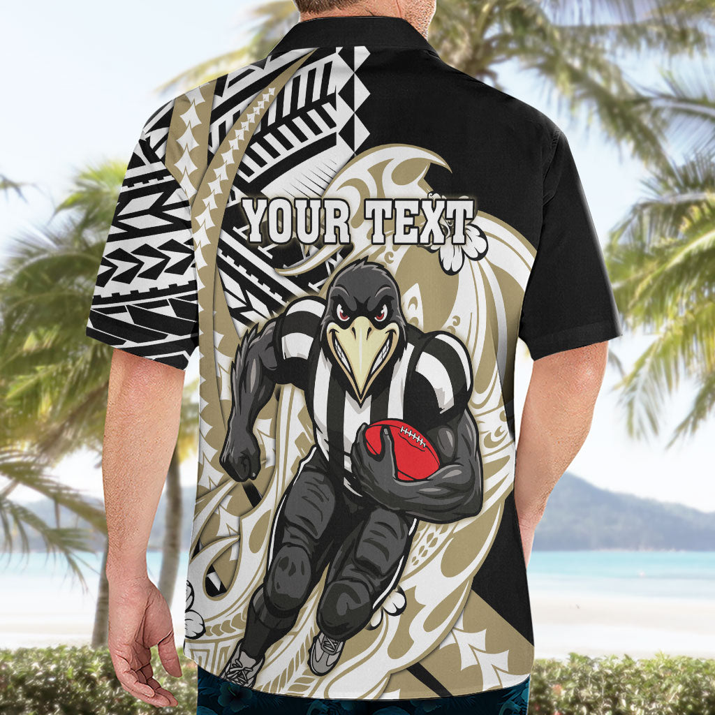 Personalized Collingwood Magpies Hawaiian Shirt Polynesian Tribal Magpie Mascot With Hibiscus Floral Art