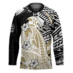 Personalized Collingwood Magpies Hockey Jersey Polynesian Tribal Magpie Mascot With Hibiscus Floral Art