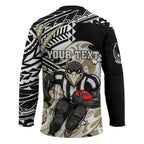 Personalized Collingwood Magpies Hockey Jersey Polynesian Tribal Magpie Mascot With Hibiscus Floral Art