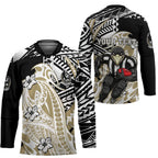 Personalized Collingwood Magpies Hockey Jersey Polynesian Tribal Magpie Mascot With Hibiscus Floral Art
