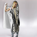 Personalized Collingwood Magpies Hooded Blanket Polynesian Tribal Magpie Mascot With Hibiscus Floral Art
