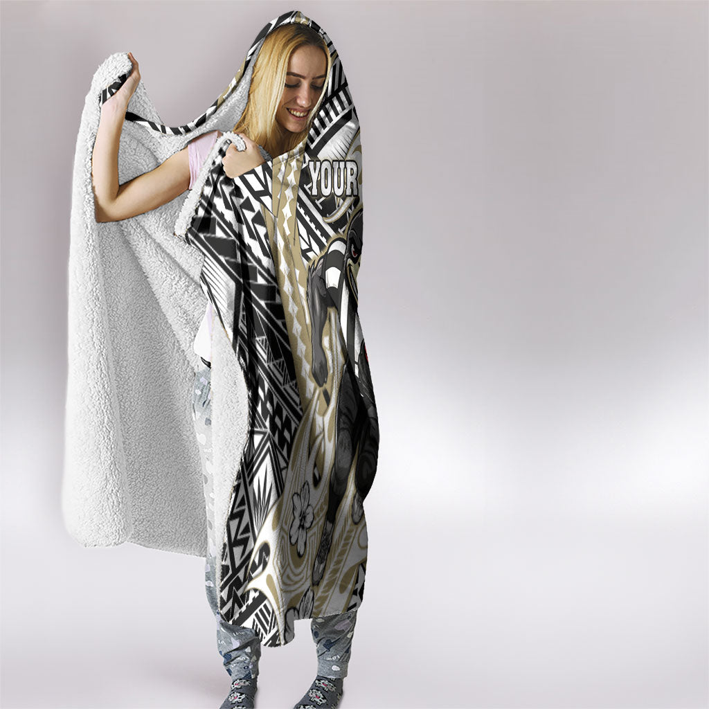 Personalized Collingwood Magpies Hooded Blanket Polynesian Tribal Magpie Mascot With Hibiscus Floral Art