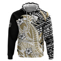 Personalized Collingwood Magpies Hoodie Polynesian Tribal Magpie Mascot With Hibiscus Floral Art
