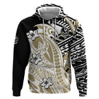 Personalized Collingwood Magpies Hoodie Polynesian Tribal Magpie Mascot With Hibiscus Floral Art