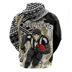 Personalized Collingwood Magpies Hoodie Polynesian Tribal Magpie Mascot With Hibiscus Floral Art