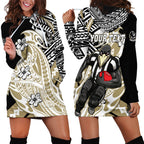 Personalized Collingwood Magpies Hoodie Dress Polynesian Tribal Magpie Mascot With Hibiscus Floral Art