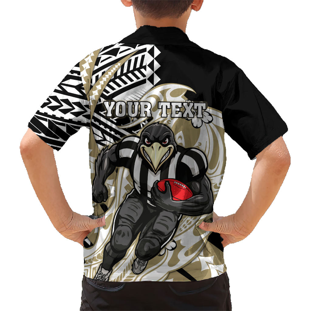 Personalized Collingwood Magpies Kid Hawaiian Shirt Polynesian Tribal Magpie Mascot With Hibiscus Floral Art