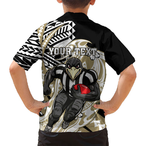 Personalized Collingwood Magpies Kid Hawaiian Shirt Polynesian Tribal Magpie Mascot With Hibiscus Floral Art