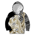 Personalized Collingwood Magpies Kid Hoodie Polynesian Tribal Magpie Mascot With Hibiscus Floral Art