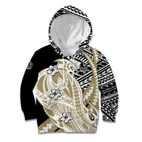 Personalized Collingwood Magpies Kid Hoodie Polynesian Tribal Magpie Mascot With Hibiscus Floral Art