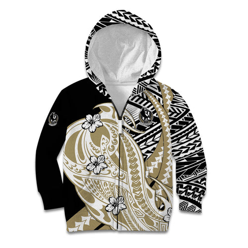 Personalized Collingwood Magpies Kid Hoodie Polynesian Tribal Magpie Mascot With Hibiscus Floral Art